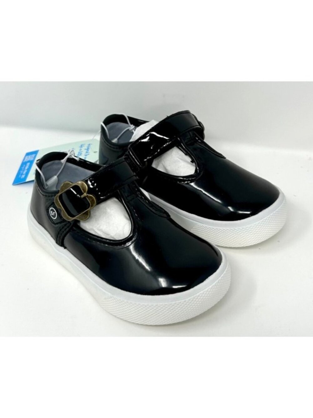 Stride Rite 360 Gia Black Patent Leather Mary Jane Flats Girls 7M Floral Buckle